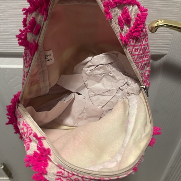 NEW Pink embroidered mini backpack bag with yarn fringe accent NWT - Picture 6 of 10
